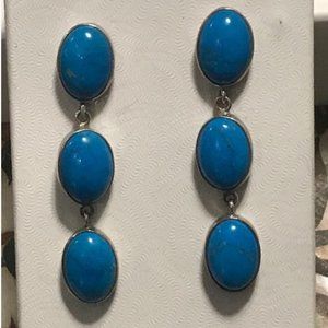 Sterling Silver Triple Drop Turquoise Earrings